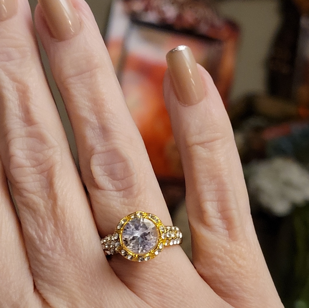 18k Gold Plated White Sapphire  Ring Size 7